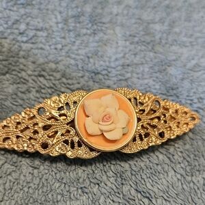 Gold Tone Filigree Vintage Floral Rose Hair Clip, Mother's Day